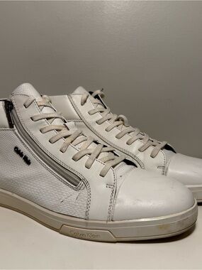 Calvin Klein Leather High Top Side Zip Sneaker Men’s Size 10 Snake Skin Y2K Logo